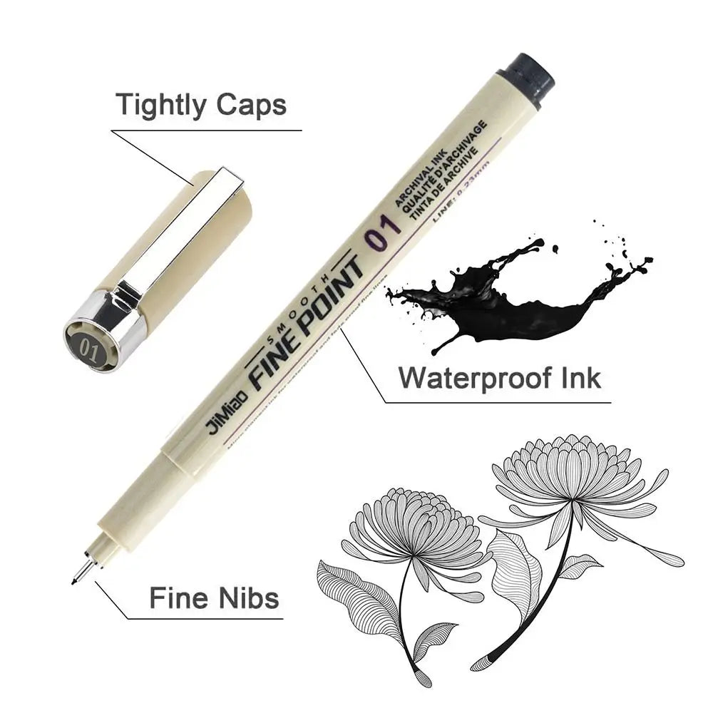 1Pcs Micron Ink Marker Pen Sketch Stationery Set Hook Line Sketching Needle Pen 12 Tips Art Supplies Drawing Pen