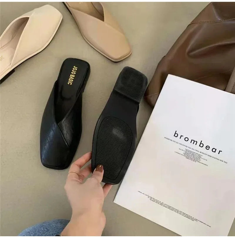 Women Mules Designer Square Toe 2025 Summer Ladies Fashion Slippers New Slides Female Outside Beach Shoes Big Size мюли женские