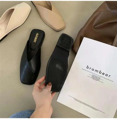 Women Mules Designer Square Toe 2025 Summer Ladies Fashion Slippers New Slides Female Outside Beach Shoes Big Size мюли женские