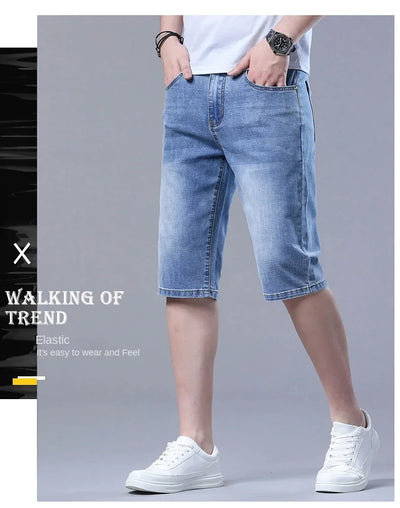 2024 New in SULEE Brand Summer  Men's Stretch Short Jeans Fashion Casual Slim Fit High Quality Elastic Denim Shorts Male Clothes