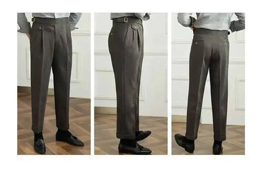 2023 Autumn Winter Men's Warm Retro Straight Trouser Male Casual British High Waist Pants Office-trousers Dress Pant Trousers