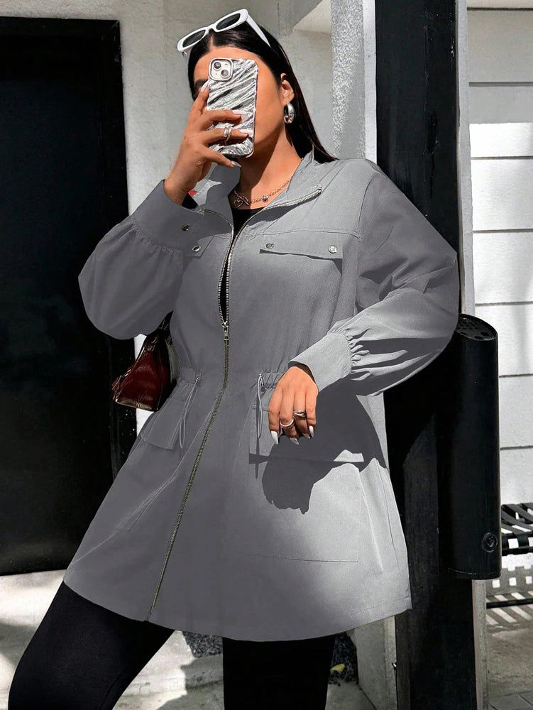 Plus Size Solid Colour Ladies Jacket Casual Fashion Windproof Zip Design Suitable for Autumn and Winter Coat