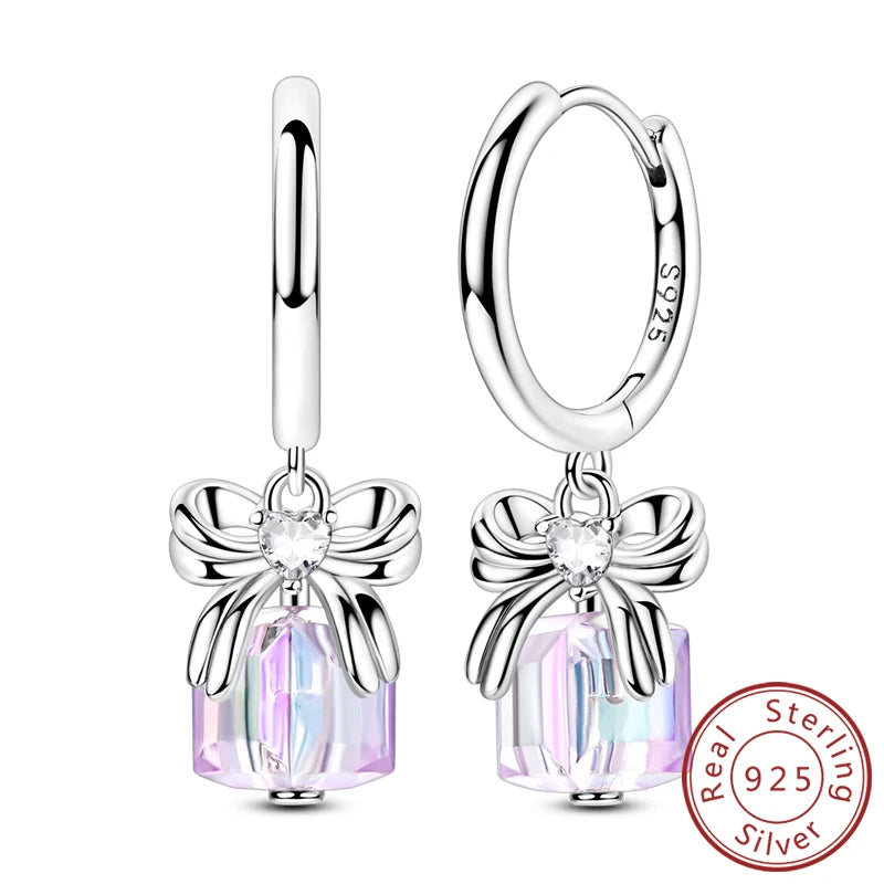 New 925 Sterling Silver Hoop Earrings Heart Bow Gift Box Strawberry Snake Bone Drop Stud Earrings For Women Fashion Jewelry Gift