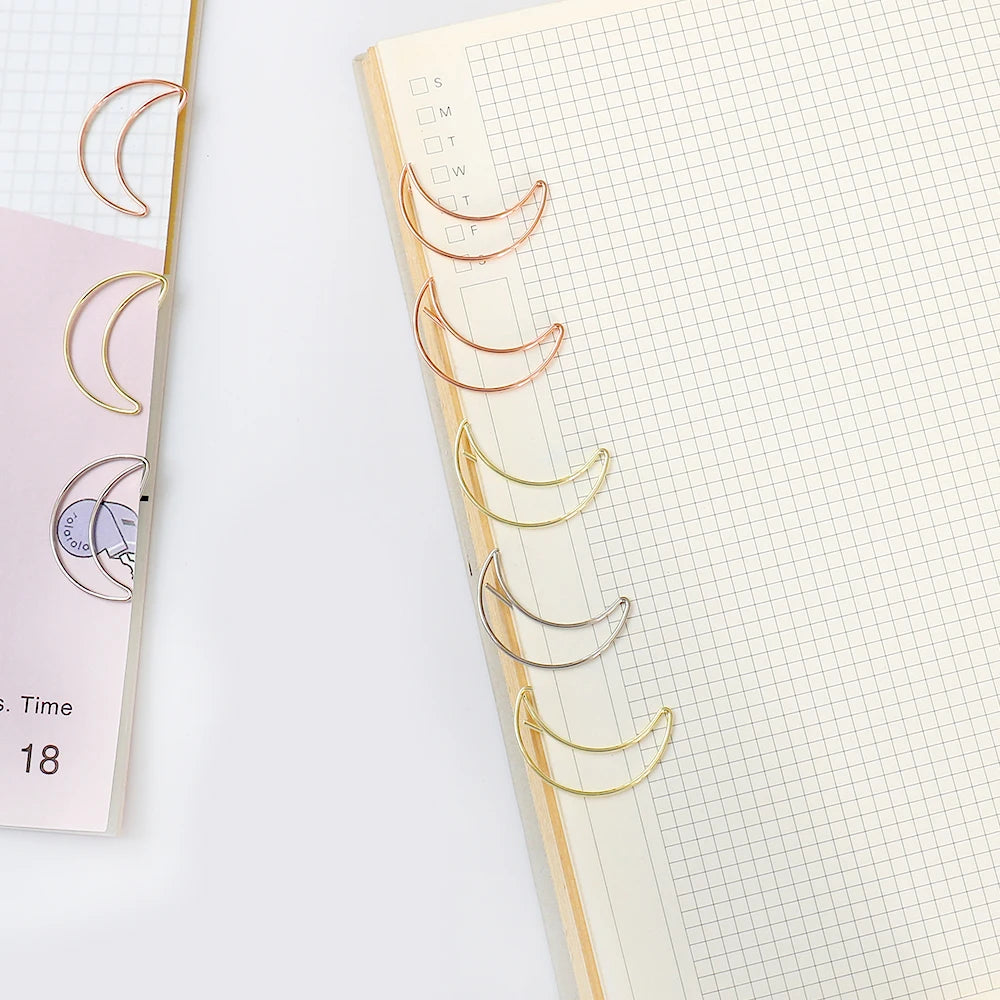 20pcs Moon Paper Clip rose gold Paper Clips Golden Plating Paperclip Cute Office Stationery Pin Silver Moon