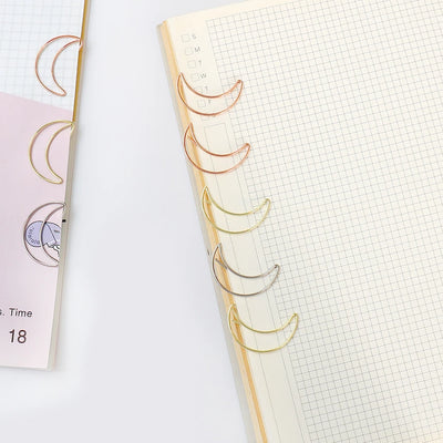 20pcs Moon Paper Clip rose gold Paper Clips Golden Plating Paperclip Cute Office Stationery Pin Silver Moon