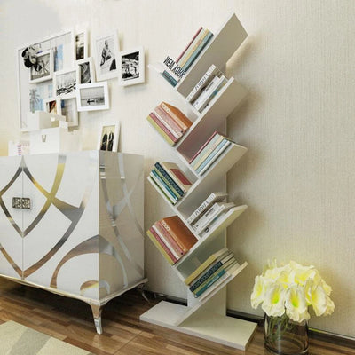 Rustic Standing Tree Bookshelf Wood Display Rack For Home Office Decoration Storage Organizer Shelf Bookcase