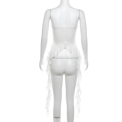 2025 Y2k Aesthetic Irregular Lace Ruffled Tank Top Women Sexy Skinny Design Corset Stretch Tube Streetwear Bandage Grunge Tanks