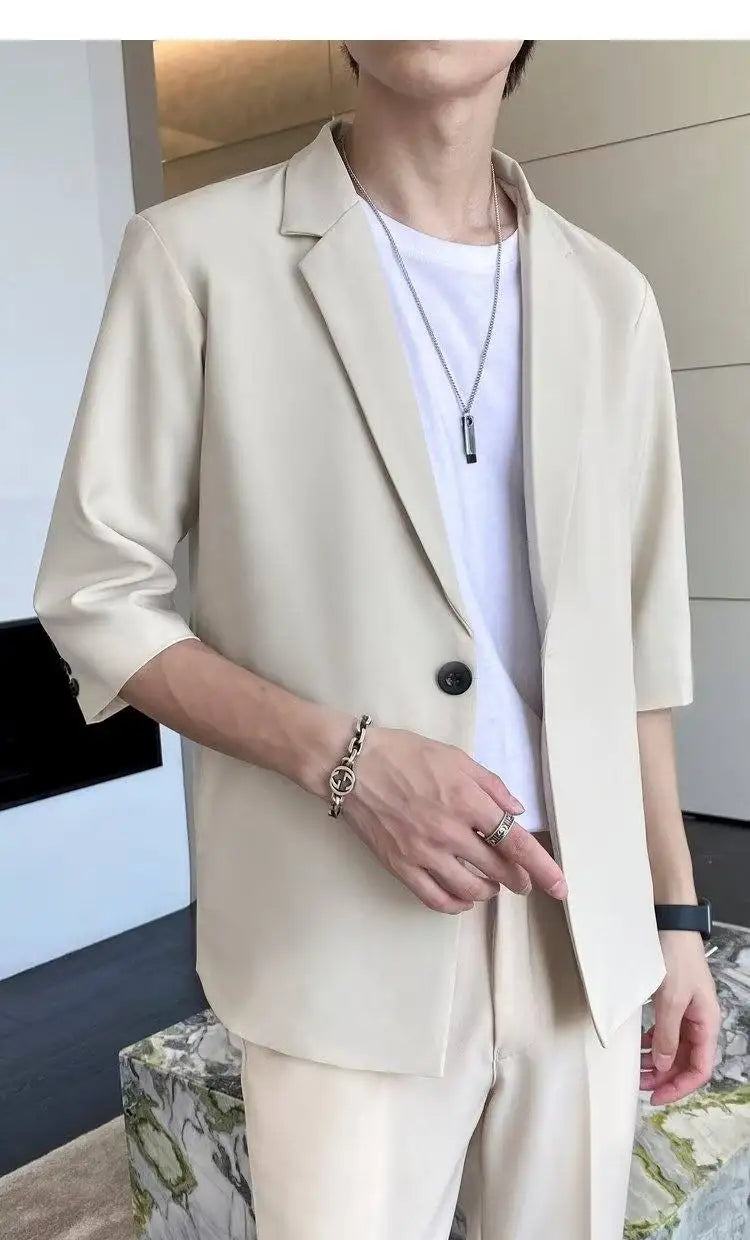 Summer Short Sleeved Blazer Men Fashion Social Mens Dress Jacket Korean Loose Casual Suit Jacket Mens Office Formal Blazer M-3XL