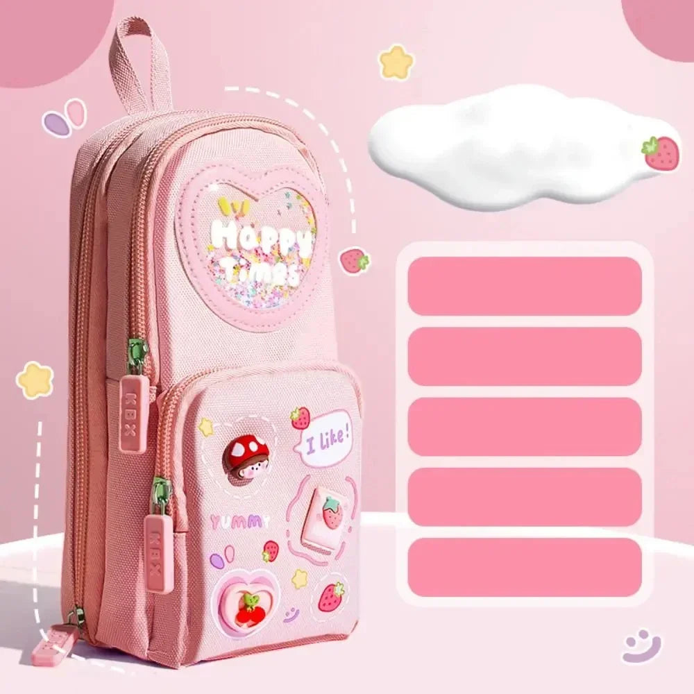 3Layer 6 Pockets Large Capacity Schoolbag shape Pencil Case Pencil Bag Aesthetic Stationery Holder Bag Girls Zipper Pencil Pouch