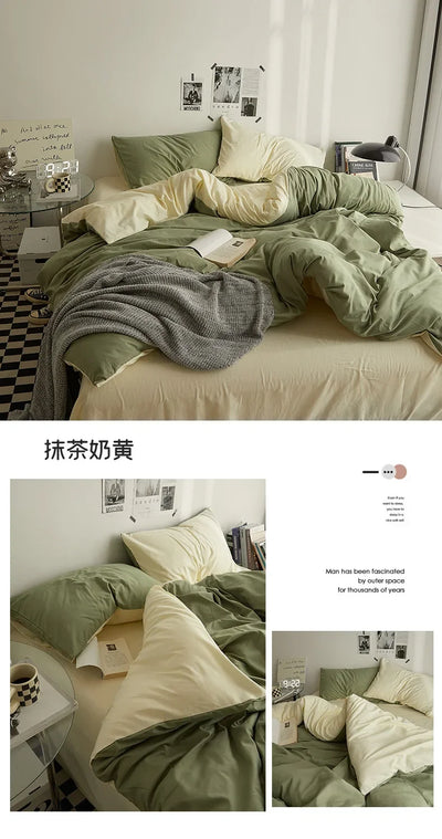 High Quality  Solid Color Double Washed Cotton Bedding 4 Pieces Set Student Dormitory Bed Linen Duvet Set Bed Suit