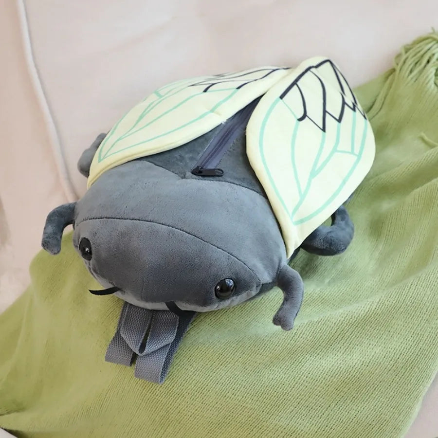 Cicada Plush Backpack Kid School Bag Cute Lifelike Insect Plushie Doll Cartoon Beetle Bag Soft Animal Plush Toy Birthday Gift