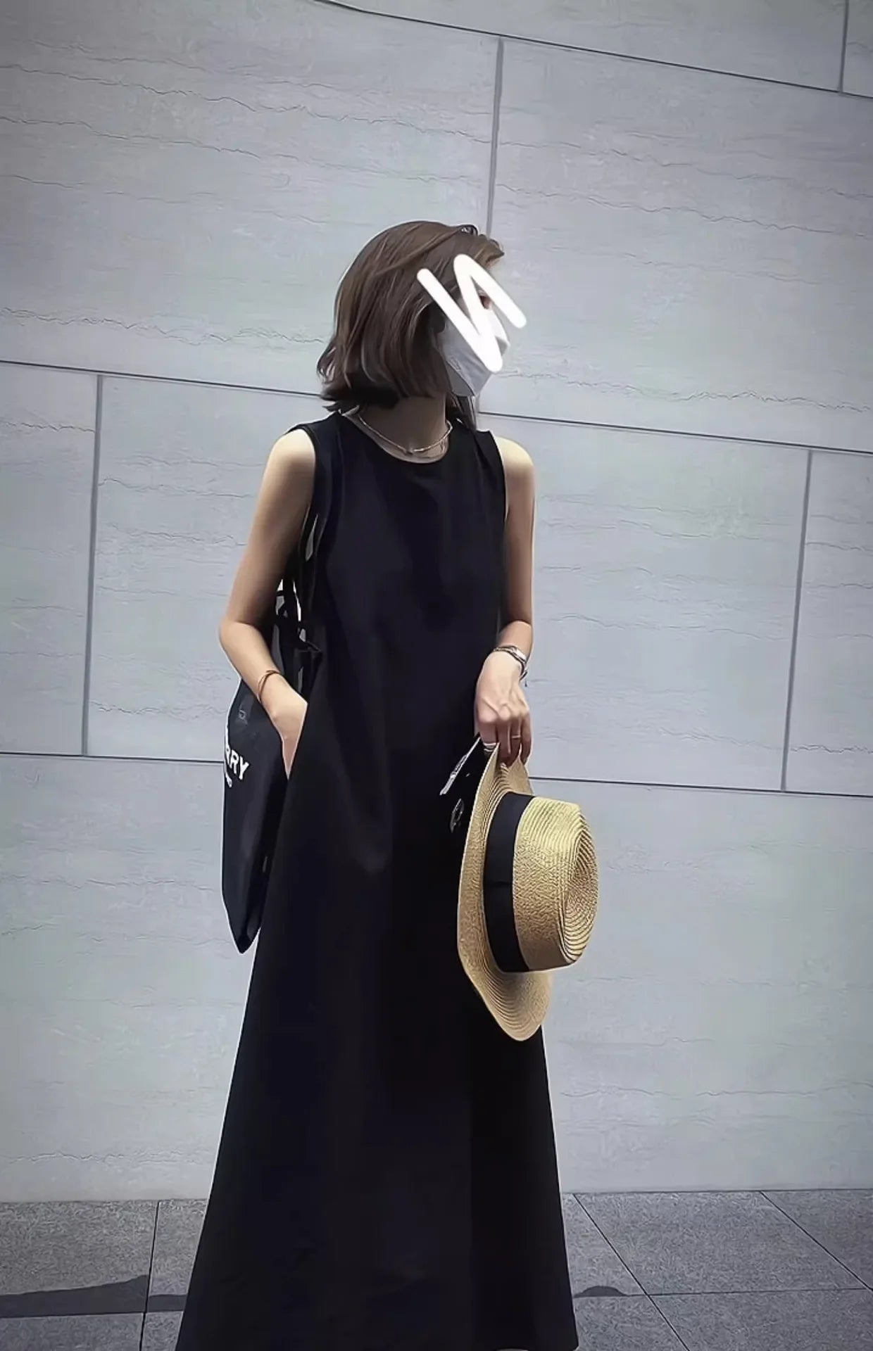 Hebe Style French Sleeveless Hollow out Vest Unique Elegant Black Summer Long Dress Women Backless Dress round Neck Ankle-length