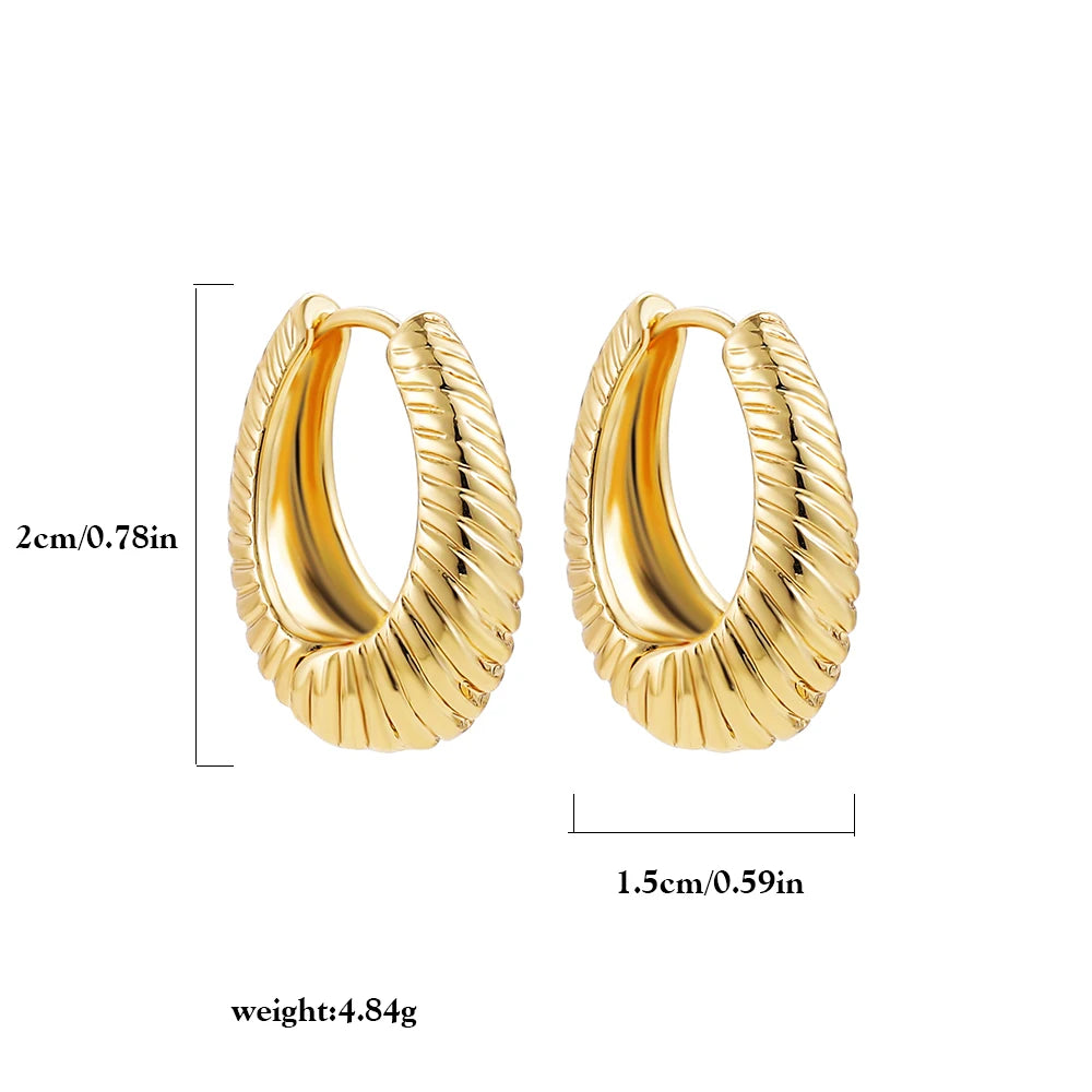 Punk Gold Color Twist Round Piercing Hoop Earrings Female Luxury CZ Crystal Geometric Ear Buckle Huggie Earrings Women Jewelry