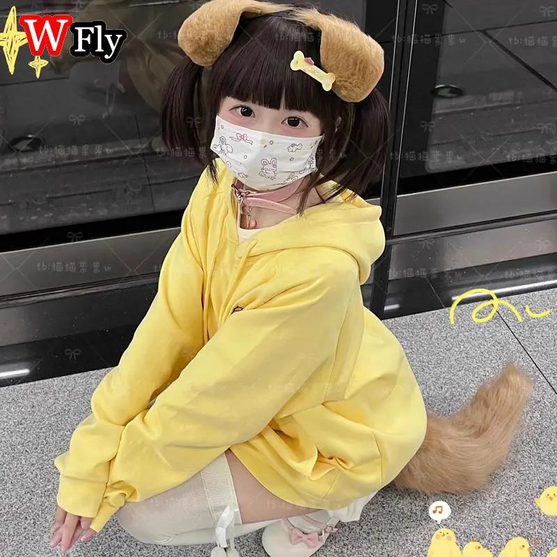 Women’s Harajuku Steampunk Handmade Dog ears and tail Cute Style  Headband Y2K Lolita Subculture Spicy Girls Gothic HairBands