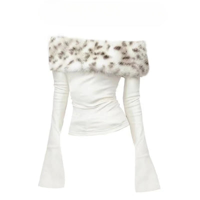 Autumn Winter Korean Fashion Coquette Slash Neck T-Shirt Women Hot Girl Tee Tops Design 2000s Aesthetic Vintage Old Money Y2k