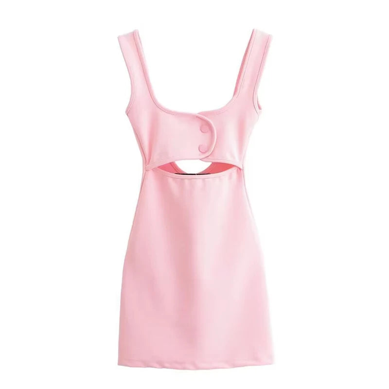 TRAF 2025 Womens Dresses Pink Slip Mini Dress Woman Summer Backless Short Dresses for Women Hollow Out Casual Women's Dresses