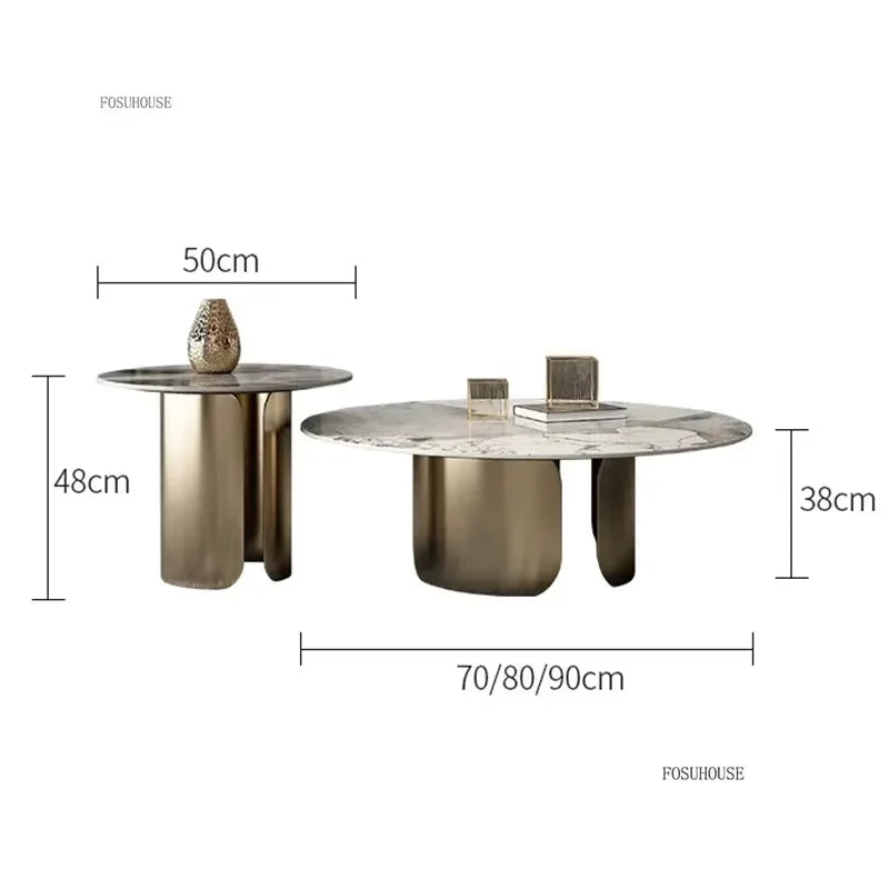Light Luxury Italian Coffee Tables for Living Room Small Round Rock Slab Designer Table Minimalist Smooth Side Table for Office