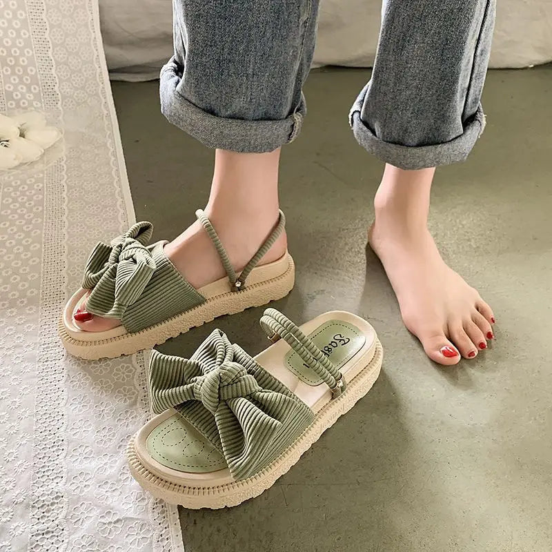 Fairy Style Women Sandals 2024 New Summer Women Slippers Outdoor Platform Beach Shoes Sexy Butterfly-Knot Women Roman sandalias