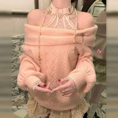 Autumn Winter Woman Korean Fashion Cute Pullover Sweet 2000s Sweater Elegant Oversize Knitwears Designer Aesthetic Chic Coquette