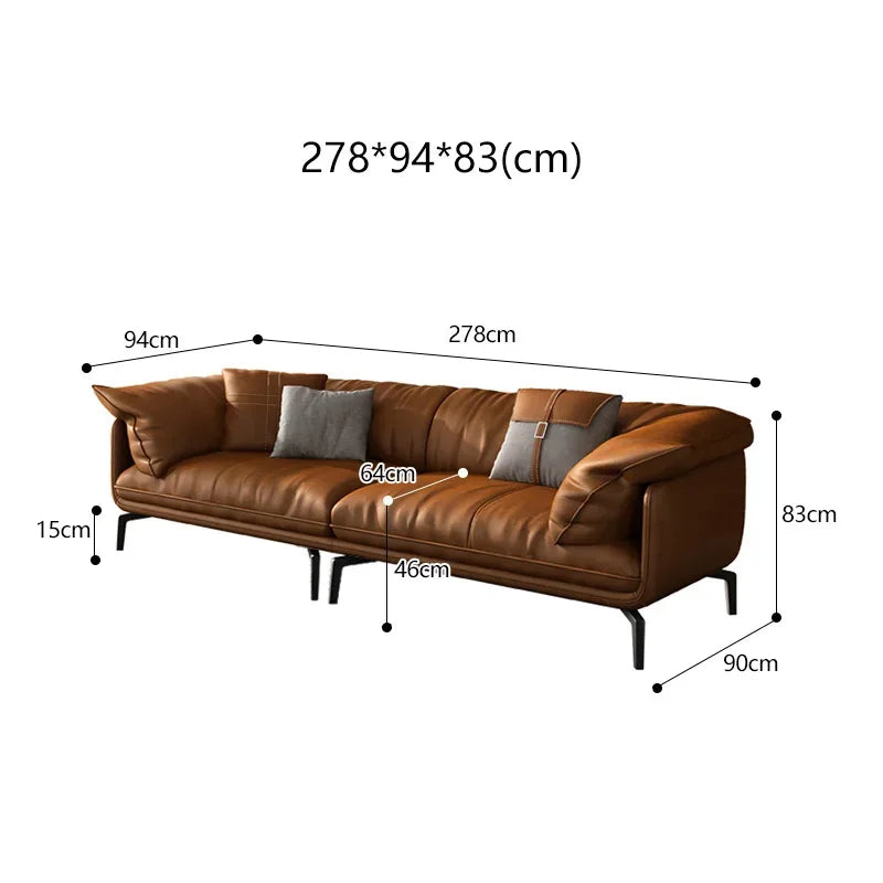 Modern Minimalist Living Room Leather Sofa  Apartment Furniture Set Combination Wtih Customzied Color