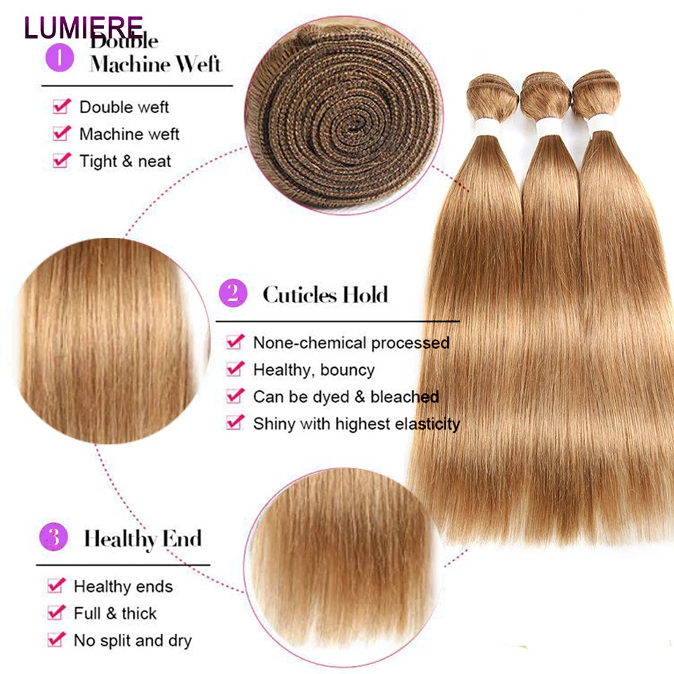 #27 Honey Blonde Bone Straight Bundles 1/3/4 PCS Human Hair Extensions 100%  Jerry Curl Virgin Raw Human Hair Weave Bundles