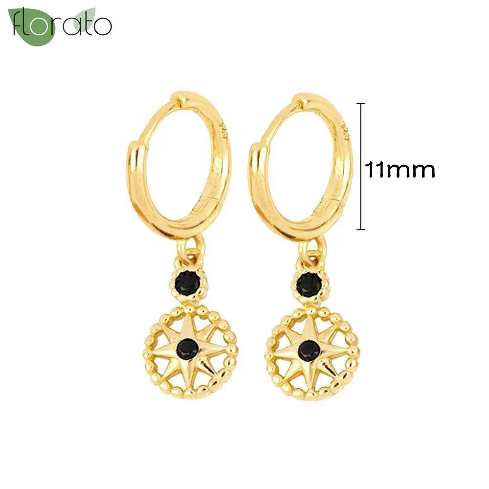 925 Sterling Silver Needle Fashion Round Pendant Small Earrings Luxury Gold Hoop Earrings for Women Premium Black Jewelry Gifts