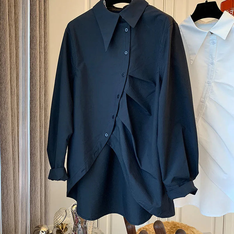 New Autumn Oversized Blouses for Women 2025 Blusas Mujer De Moda Fashion White Shirts Casual Korean All Match Pleated Y2k Tops