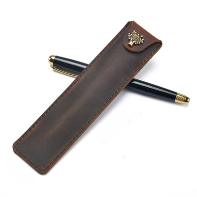 Genuine Leather Pen Case Cowhide Stationery Pencil Holder Bag Pen Pouch for Travel Notebook Journal Pen Cover
