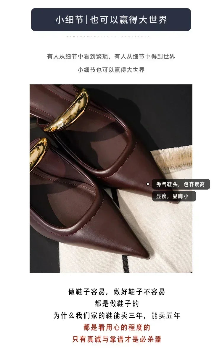 Punk Gothic Metal Buckle Low Heels Sandals Women 2025 New Pointed Toe Thick Heeled Summer Slippers Woman Platform Muller Shoes