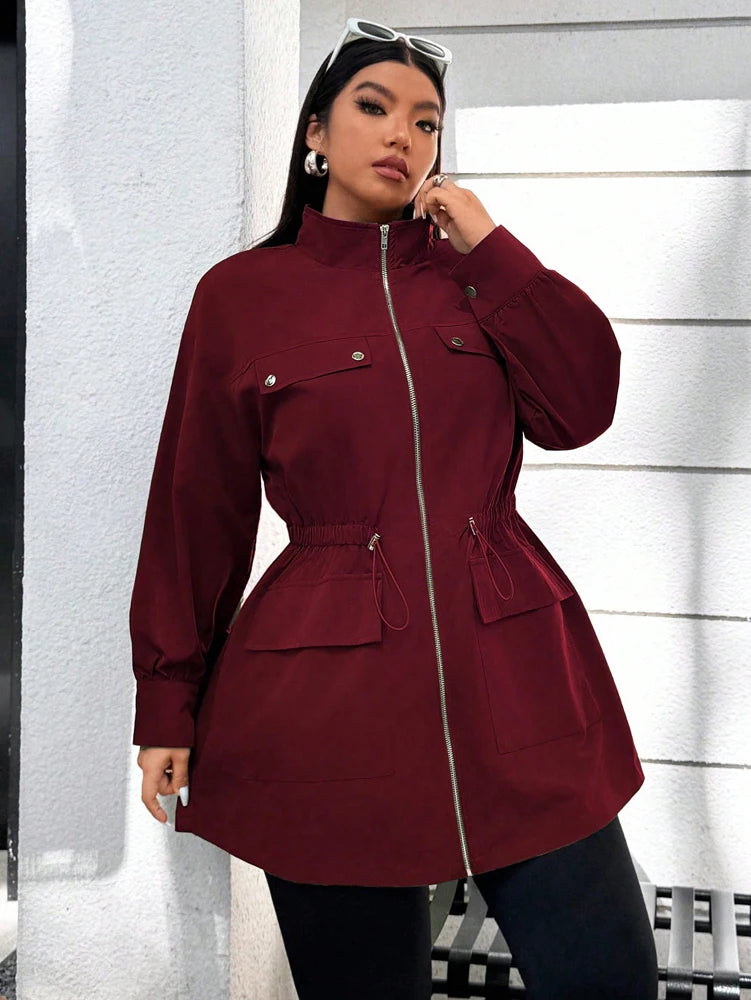 Plus Size Solid Colour Ladies Jacket Casual Fashion Windproof Zip Design Suitable for Autumn and Winter Coat