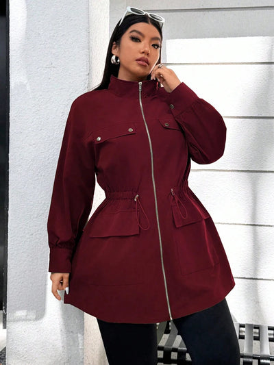 Plus Size Solid Colour Ladies Jacket Casual Fashion Windproof Zip Design Suitable for Autumn and Winter Coat