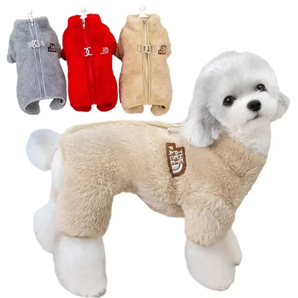 Winter Warm Pet Clothes Thick Warm Plush Dog Coat Jacket with Zipper for Small Dogs Cats Cozy Fleece Jumpsuit Chihuahua Costume