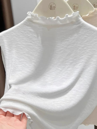 2025 Ruffled Knitted Top Women Y2K Tank Top Half Neck Vest Female Sleeveless Sweater Chic Soft Streetwear Solid Skinny Tube Top