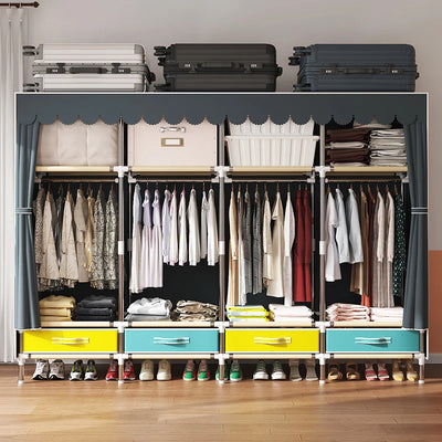 Large Fabric Wardrobe Portable Closet Organizer Multi-layer Dustproof Storage Cabinet for Rental Room or Bedroom