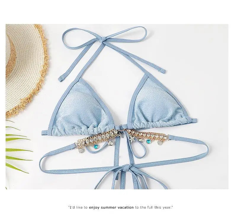 Wire Free Brand Swimwear Women Swimsuit Sexy Halter 3 Pieces Bikinis Set Swimming Beach Suit Beachwear 2025 Summer Brazilian