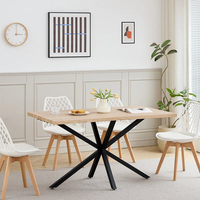 Modern Minimalist Rectangular Dining Table With Metal Base, For 4 - 6 People, Suitable For Kitchen/Dining Room, 140*80cm