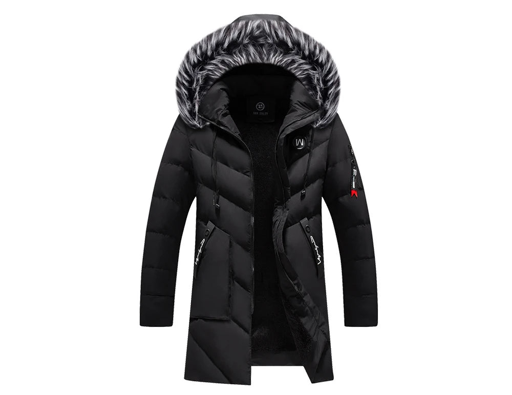 DIMUSI Winter Men's Long Jacket Fashion Men Fur Collar Thermal Classic Coats Casual Warm Windbreaker Padded Jackets Men Clothing