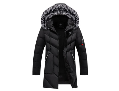 DIMUSI Winter Men's Long Jacket Fashion Men Fur Collar Thermal Classic Coats Casual Warm Windbreaker Padded Jackets Men Clothing