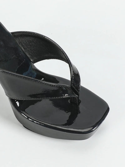 Square Toe Sandals For Women Flip flops Summer Slippers 12CM Thick Sole Clip Toe High Heels Slides Outdoor Black Ladies Shoes