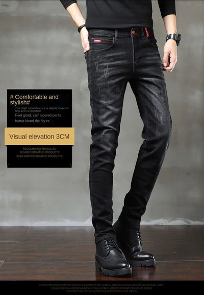 Warm Fleece Pants Winter Man Cowboy Man Thermal Fleece Lined Black Korean Fashion Slim Thicken Plush Wool Boot Cut Jeans Men