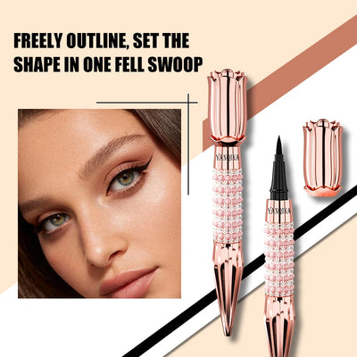 Precision Liquid Eyeliner Pen - Long-lasting, Waterproof, Transfer-proof, Quick-Dry Black Eyeliner with Sparkling Design
