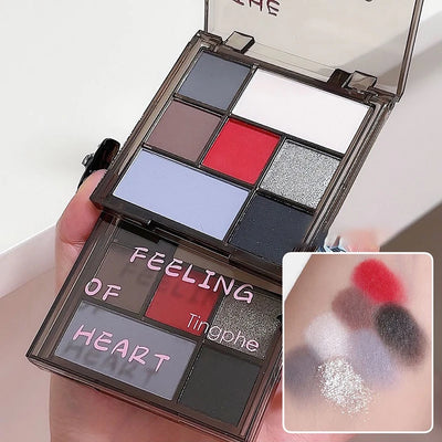 Girl 7 Color Eyeshadow Palette Grey Red Black Smoky Eye Highlighter Korean Shiny Glitter Eye Shadow Gothic Eyes Makeup Cosmetics