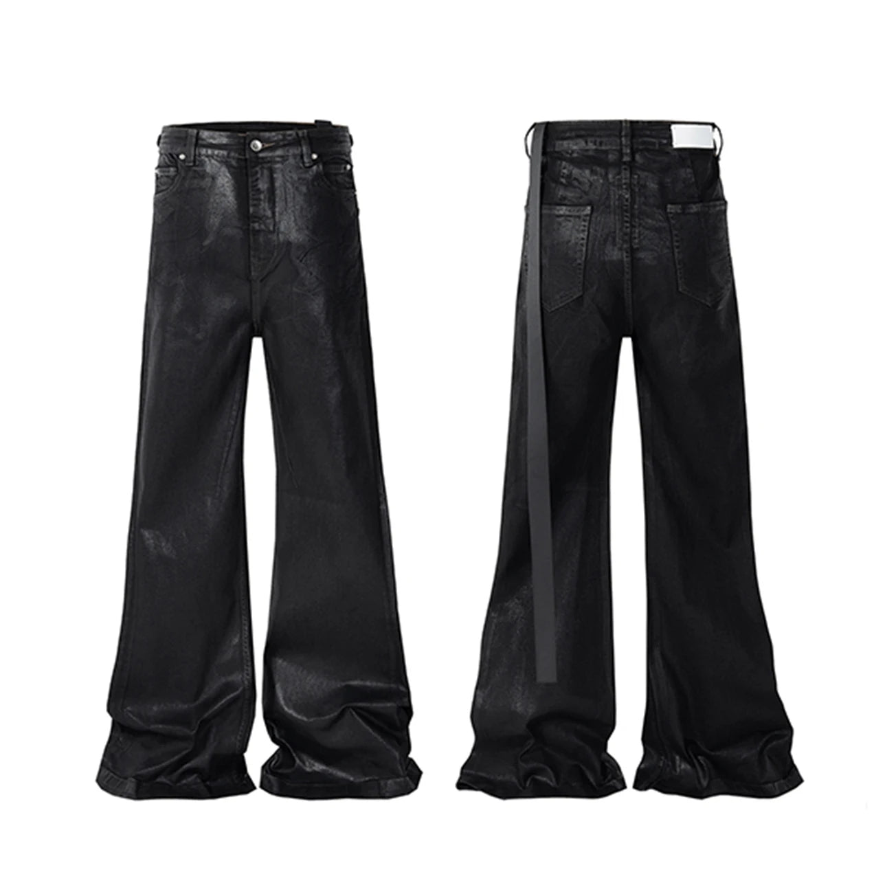 Streetwear Black Wax Leather Strecth Jeans for Men Ropa Hombre Baggy Y2k Flare Pants Oversized Straight Denim Trousers