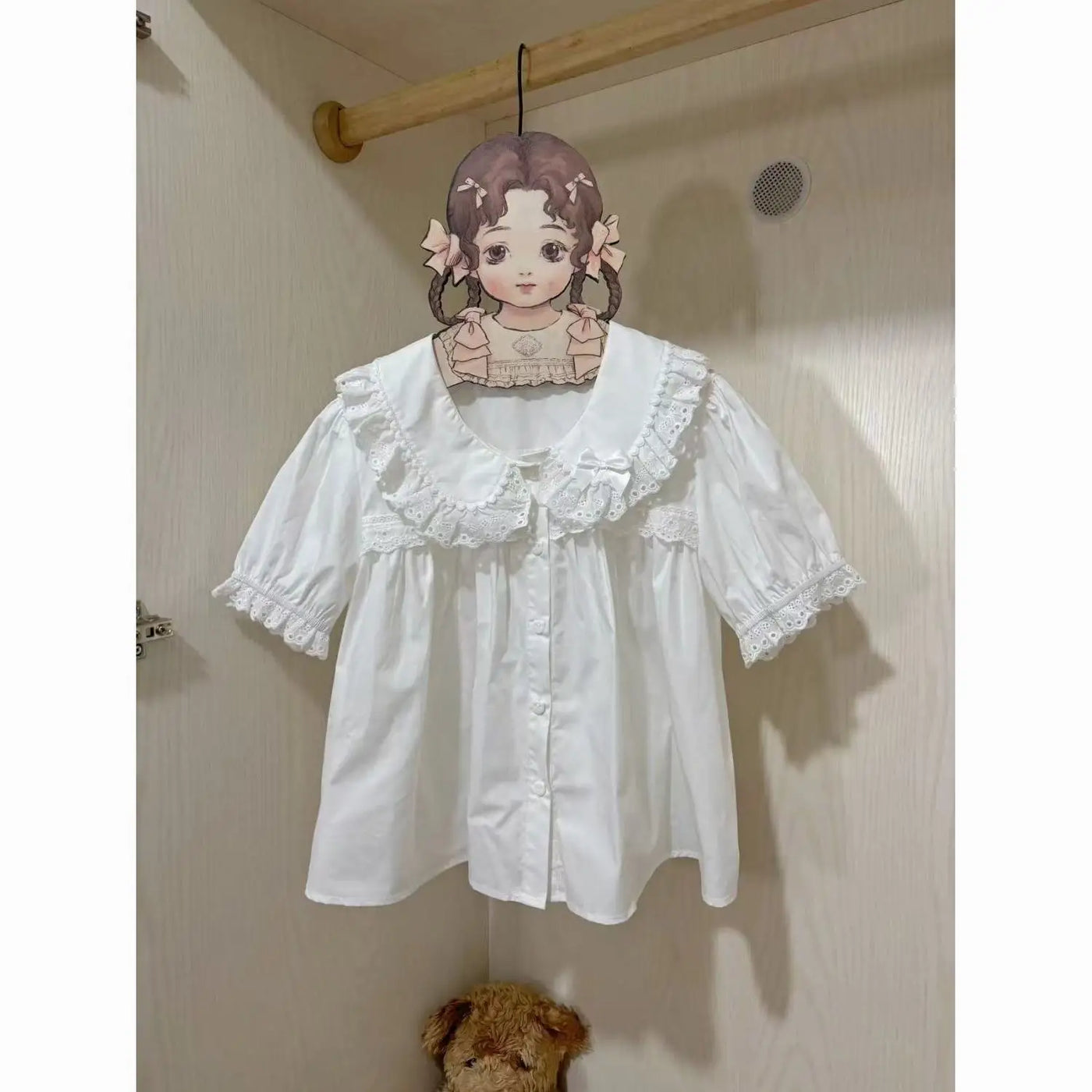 Preppy Style Kawaii Peter Pan Collar Blouses Women Summer Sweet Ruffle Short Sleeve White Shirt Girl Japanese Lolita Jk Shirts