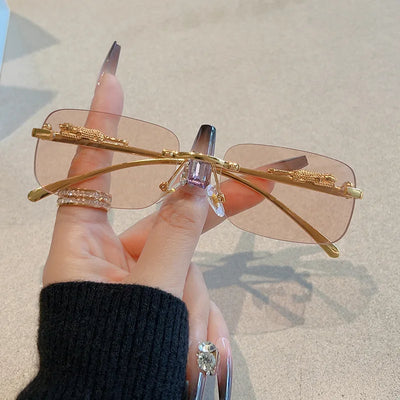 12pcs Brand Leopard Rimless Rectangle Sunglasses Fashion Y2K Frameless Sun Glasses Shades for Women Men UV400