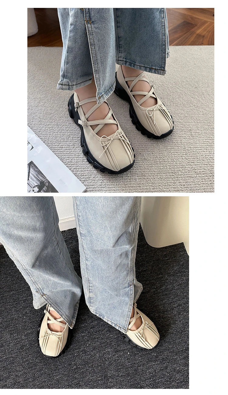 Ballerinas Woman 2025 Clogs Platform Low Heels Bow-Knot Casual Female Sneakers Summer Shoes Ladies Shallow Mouth Flats Ballet Cr