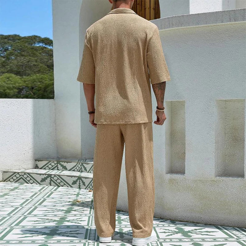 2024 Spring Summer Casual Cotton Shirts And Pants Suits Men Vintage Half Sleeve Irregular Cardigan Two Piece Sets Mens Outfits