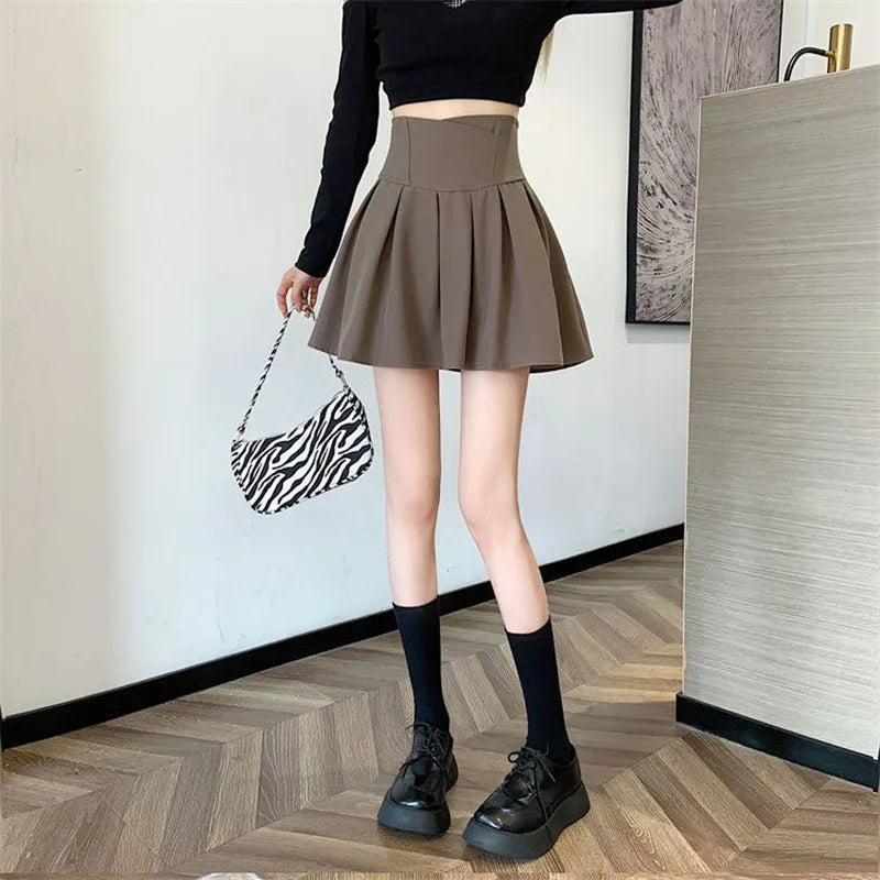 Lucyever Fashion Women Zipper High Waist Mini Skirt Korean Style Anti-Glare Pleated Skirt Female Show Leg Length A-Line Skirts