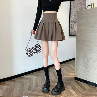 Lucyever Fashion Women Zipper High Waist Mini Skirt Korean Style Anti-Glare Pleated Skirt Female Show Leg Length A-Line Skirts