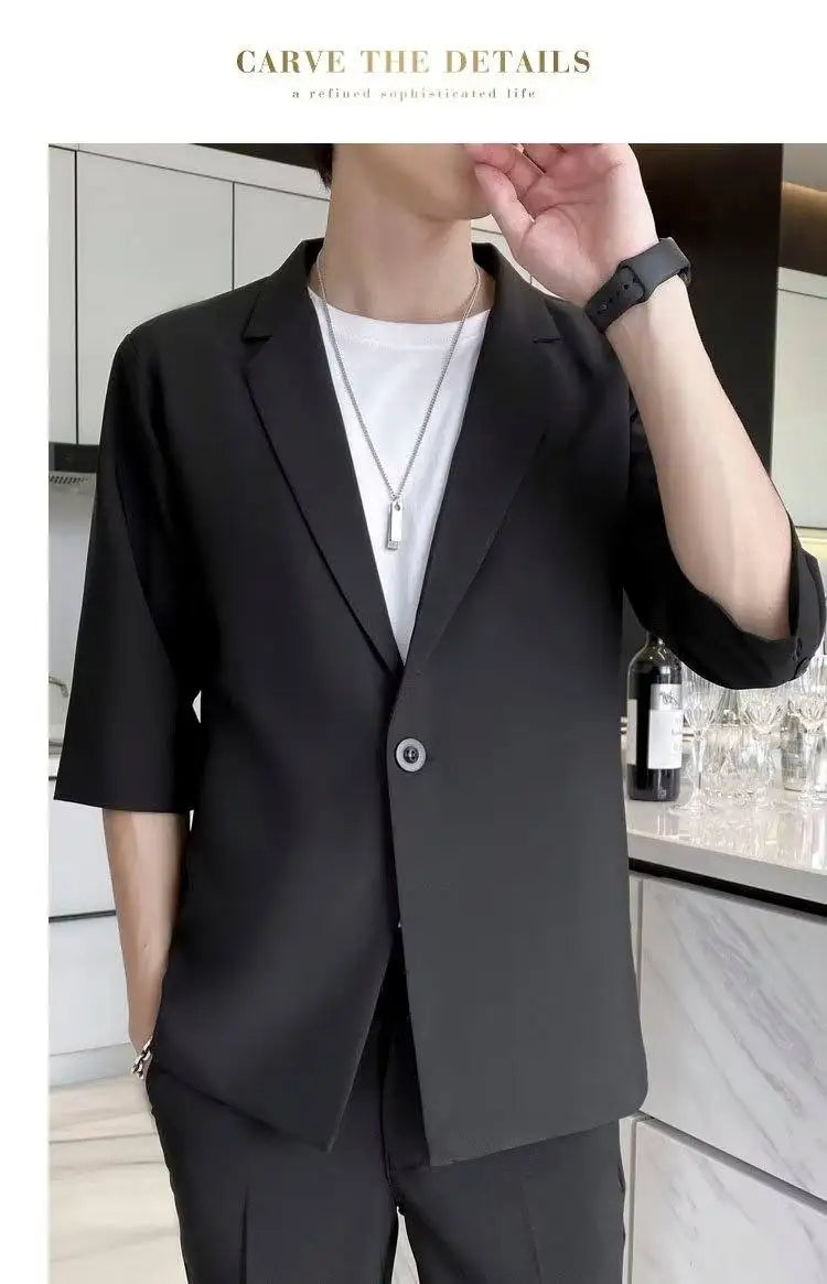 Summer Short Sleeved Blazer Men Fashion Social Mens Dress Jacket Korean Loose Casual Suit Jacket Mens Office Formal Blazer M-3XL